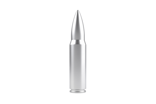 Silver bullet is sitting on a white background, isolated