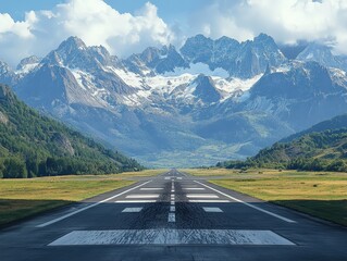 Scenic mountain landscape with clear runway.