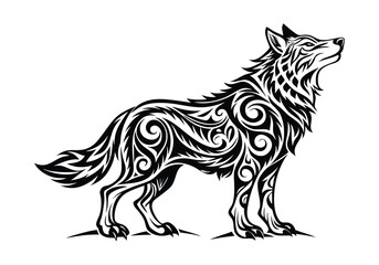 Tribal Howling Wolf Tattoo – Bold and Elegant Black and White Vector Illustration