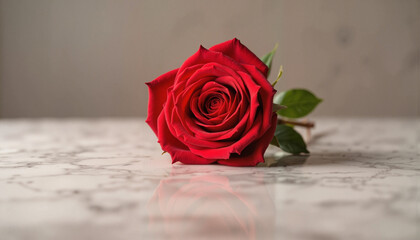 Elegant red rose in bloom on marble surface, beauty and elegance