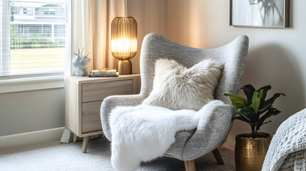 Cozy Reading Nook With Fluffy Chair And Lamp