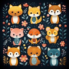 Whimsical Pastel-Colored Cute Animal Background