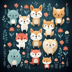 Whimsical Pastel-Colored Cute Animal Background