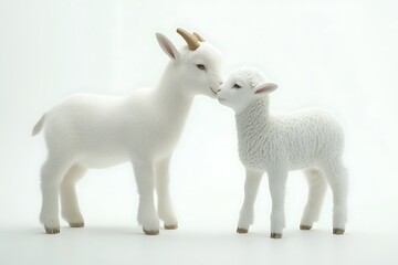 Obraz premium 3D Curious Baby Goat and Lamb Playing Together Isolated.