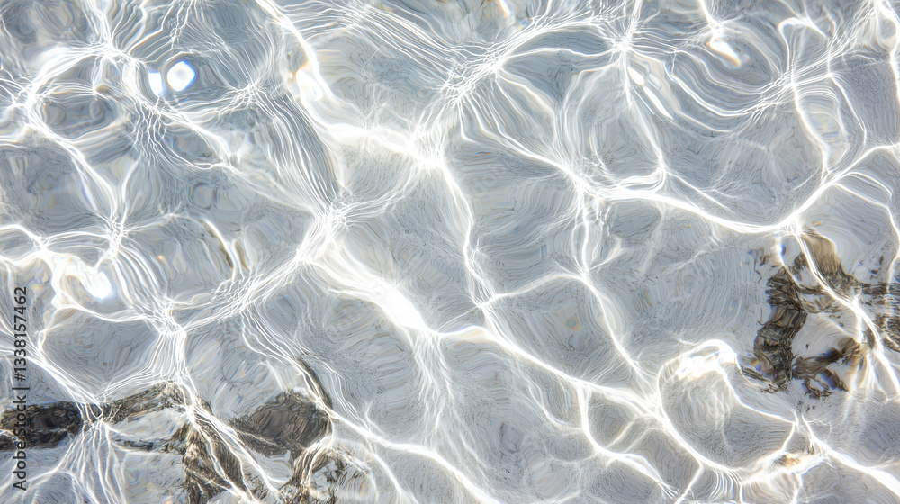 Poster crystal clear water background with gentle ripples reflecting sunlight, creating calming, refreshing