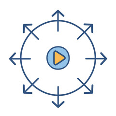 Play button with arrows around it for direction and navigation concept vector illustration icon symbol