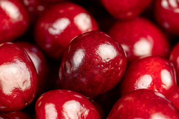 delicious ripe red cherry berries in drops of water