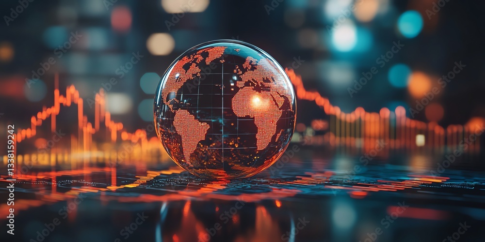 Poster global trading data analysis with world map and stock market chart