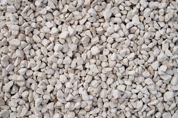 White medium crushed gravel from limestone closeup