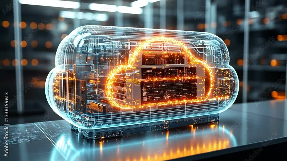 Poster futuristic cloud storage technology innovation in digital circuitry and data management elements