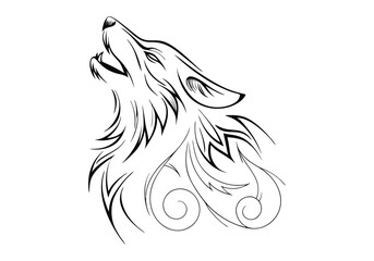 Tribal Howling Wolf Tattoo – Bold and Elegant Black and White Vector Illustration