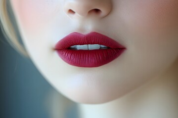 Fototapeta premium Elegant Red Lipstick on Smooth Skin - Beauty and Makeup Concept for Fashion Design