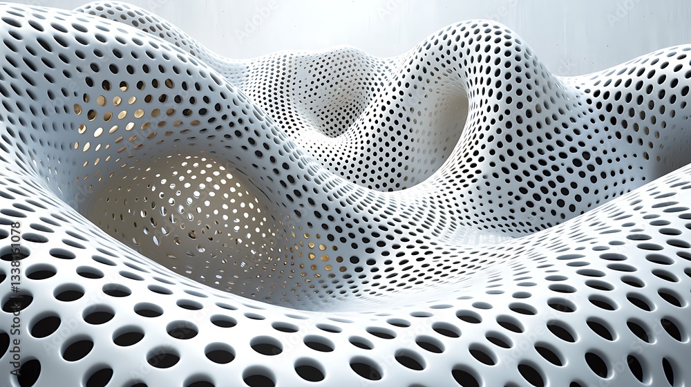 Poster Abstract Wave Pattern White Gray Perforated Texture Background