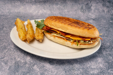 Sub sandwich and fries