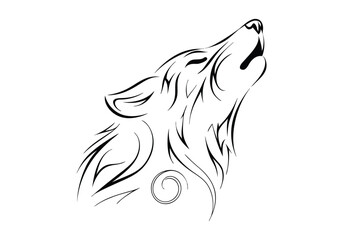 Tribal Howling Wolf Tattoo – Bold and Elegant Black and White Vector Illustration