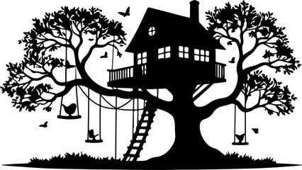 Naklejka premium tree and house illustration