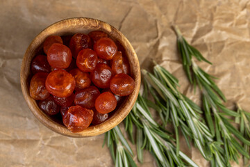 boiled with sugar syrup candied fruits of small fruits of kumquat