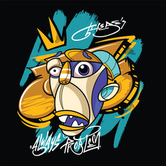 A vibrant and colorful graffiti-style vector illustration featuring a street art character