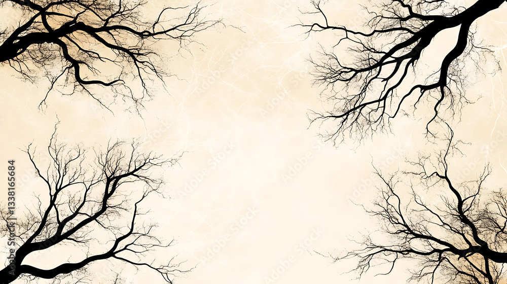 Poster A minimalistic image featuring bare tree branches against a soft, light background, creating a sense of calm and introspection