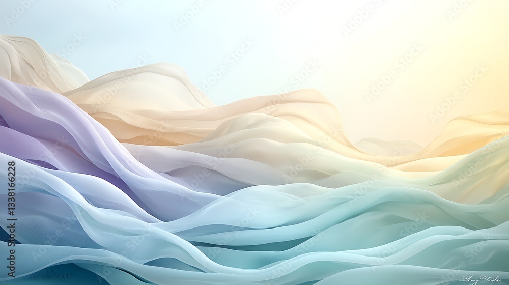 Poster tranquil landscape with abstract waves a dreamlike viewpoint and soft textured serenity