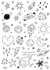 Hand-drawn doodles of space elements © Anastasia