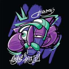 A vibrant and colorful graffiti-style vector illustration featuring a street art character