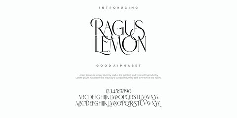 Ragus Lemon Abstract Fashion font alphabet. Minimal modern urban fonts for logo, brand etc. Typography typeface uppercase lowercase and number. vector illustration