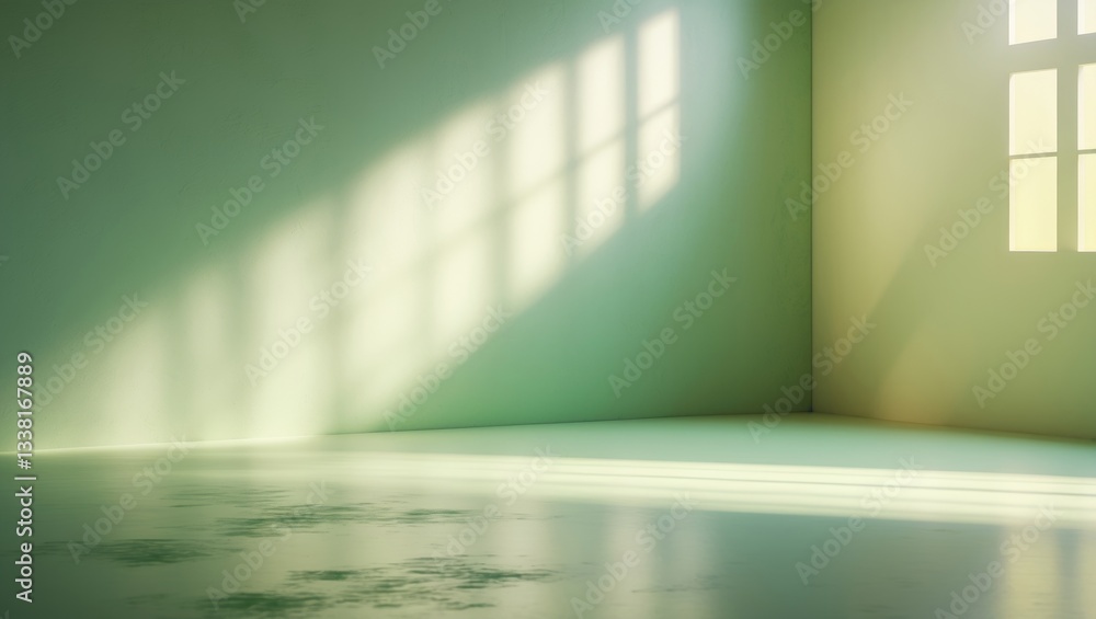 Poster abstract green studio backdrop for product display. unoccupied room with window shadows. showcase pr
