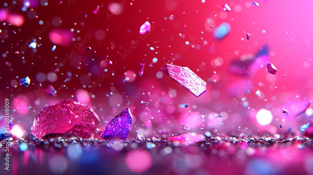 Aufkleber crystals floating with sparkling bokeh in pink and red hues
