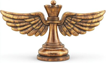 Winged queen chess piece soaring, strategy, leadership, power