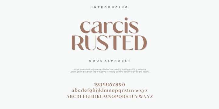 Carcis Rusted Abstract Fashion font alphabet. Minimal modern urban fonts for logo, brand etc. Typography typeface uppercase lowercase and number. vector illustration
