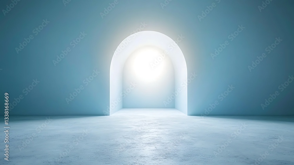 Poster textured background and serene viewpoint light in a minimalist archway room