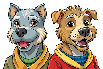 Fototapeta premium two dog with fashion wear in isolated background cartoon