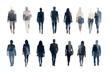 Set of business people silhouette, man and woman team, isolated on white background