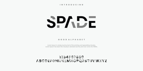 SPADEModern abstract digital alphabet font. Minimal technology typography, Creative urban sport fashion futuristic font and with numbers. vector illustration