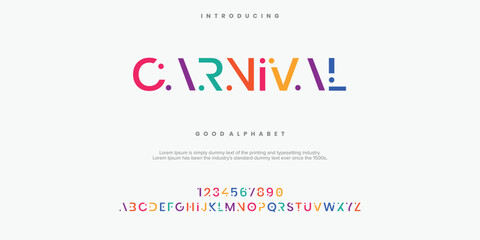 Carnival Modern minimal abstract alphabet fonts. Typography technology, electronic, movie, digital, music, future, logo creative font. vector illustration