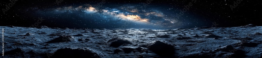 Wall mural stunning view of moon's surface with distant stars and the milky way visible. generative ai