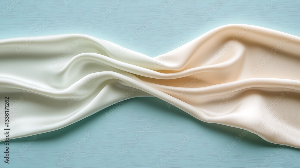 Poster abstract textured background of white and cream fabric in soft draping waves