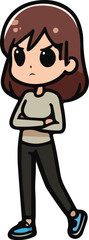 Cartoon woman character action, tired, emotions, running, walking, standing