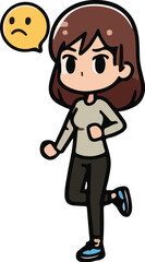 Cartoon woman character action, tired, emotions, running, walking, standing