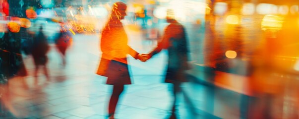 Business partnership handshake concept.Photo two coworkers handshaking process.Successful deal after great meeting.Horizontal, blurred