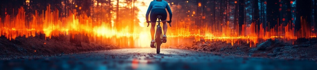 Cyclist Riding Outdoors with Heart Rate Display in Dynamic Motion. Generative AI