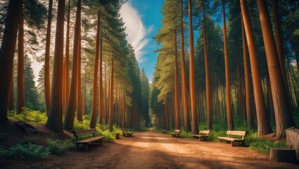 Embrace serenity while strolling along this picturesque forest trail, flanked by towering trees that reach high into the sky. Discover peace in the soft whisper of leaves and the fresh scent that e...