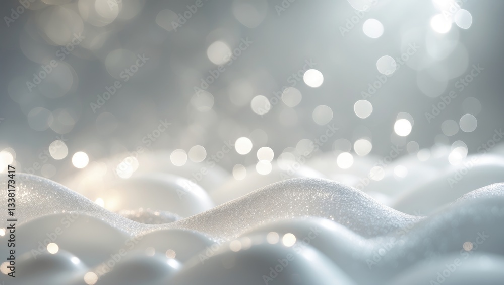 Poster abstract blurred white and silver background featuring a soft shimmer for display, white bokeh, abst