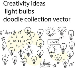 Creativity ideas light bulbs doodle collection vector 