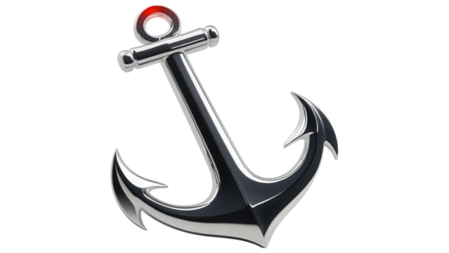 Shiny metallic anchor on a black background.