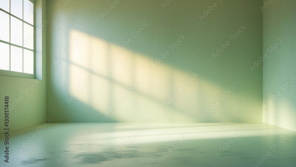 Poster abstract green studio backdrop for product display. vacant room with window shadows. present product