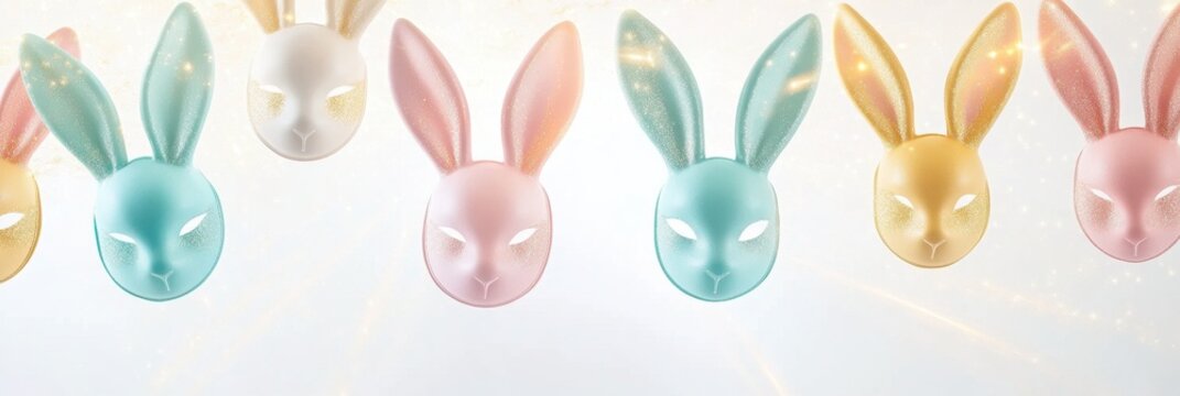 Colorful Bunny Masks Float With Ethereal Light Effects.