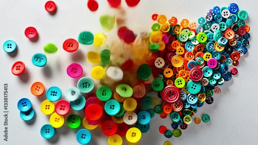 Poster vibrant collection of colorful buttons scattered on white surface creating dynamic and artistic patt