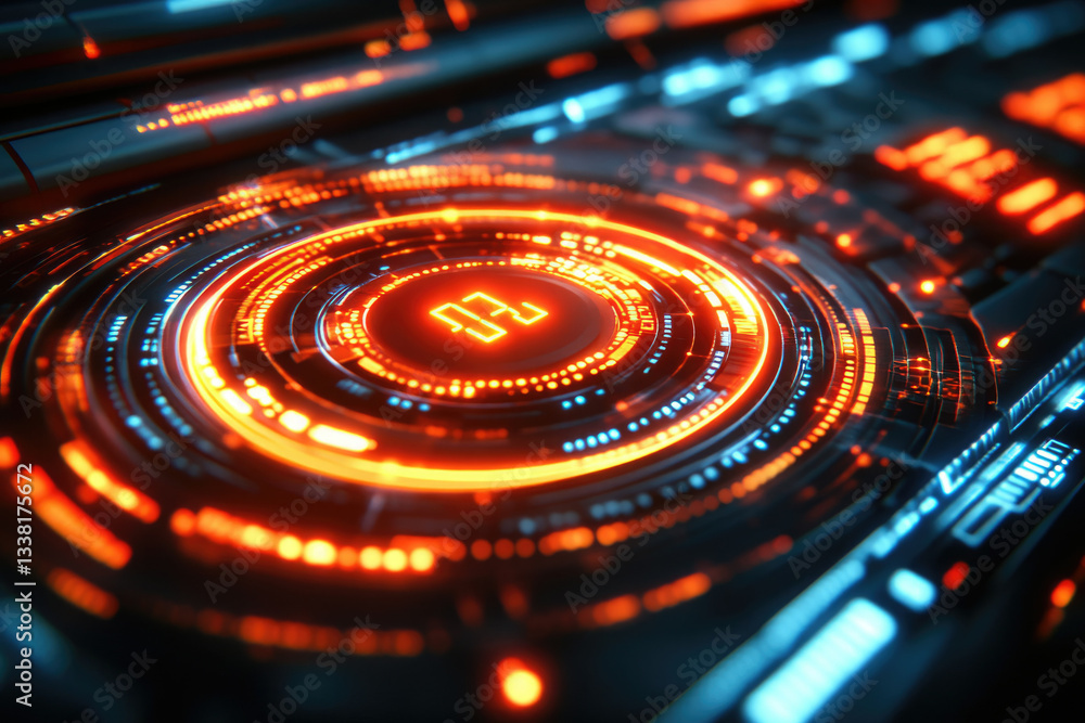 Poster Futuristic HUD interface with glowing orange and blue rings displaying a digital timer.